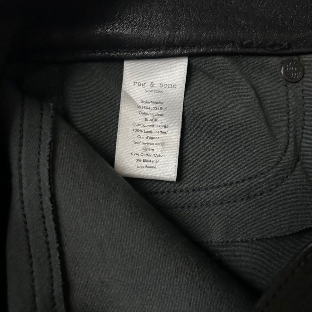 Rag & Bone 100% Lamb Leather High Rise Flare Bell Bottom Raw Hem Pants Black 27 - Picture 6 of 7